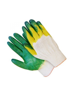 Перчатки ХБ с двойным латексным покрытием ладони зеленые (1 пара) (AWG-C-08)